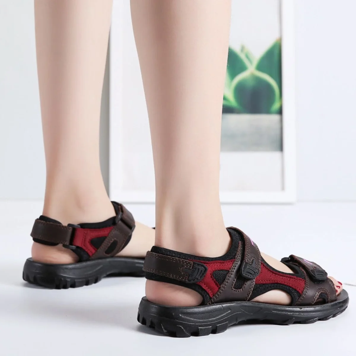 Sandale randonnée cuir pour femme, confortable, solide "CuirSand-F" – Image 4