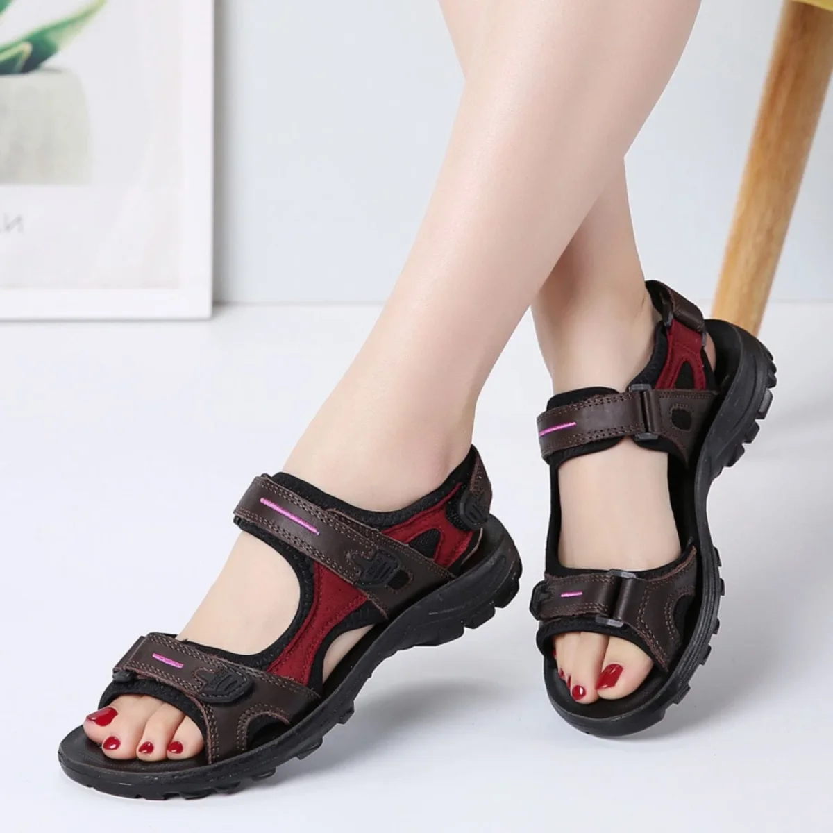 Sandale randonnée cuir pour femme, confortable, solide "CuirSand-F" – Image 2